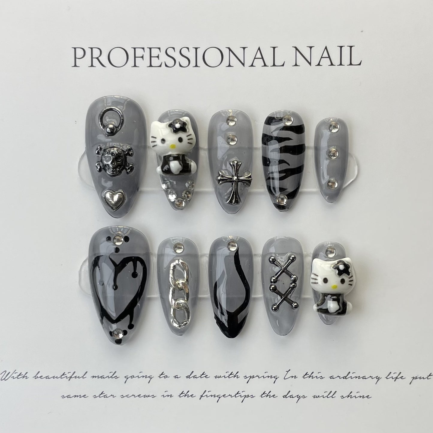 Kulomi sweet and cool manicure full of diamonds, love row diamonds, zircon super flash metal astringent finger | 365nails