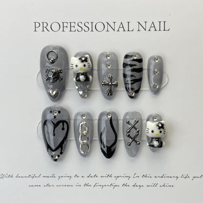Kulomi sweet and cool manicure full of diamonds, love row diamonds, zircon super flash metal astringent finger | 365nails