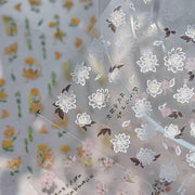 White Jasmine & Oriental Calligraphy: "Moonlit Jasmine Night" – 5D Embossed Nail Sticker