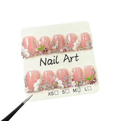 Uñas de pico de pato, dulce arte de uñas tallado con hielo, lleno de diamantes y destellos, chicas dulces y geniales. Uñas prensadas hechas a mano al por mayor | 365nails