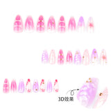 3D three-dimensional flower pink smudge press-on nails