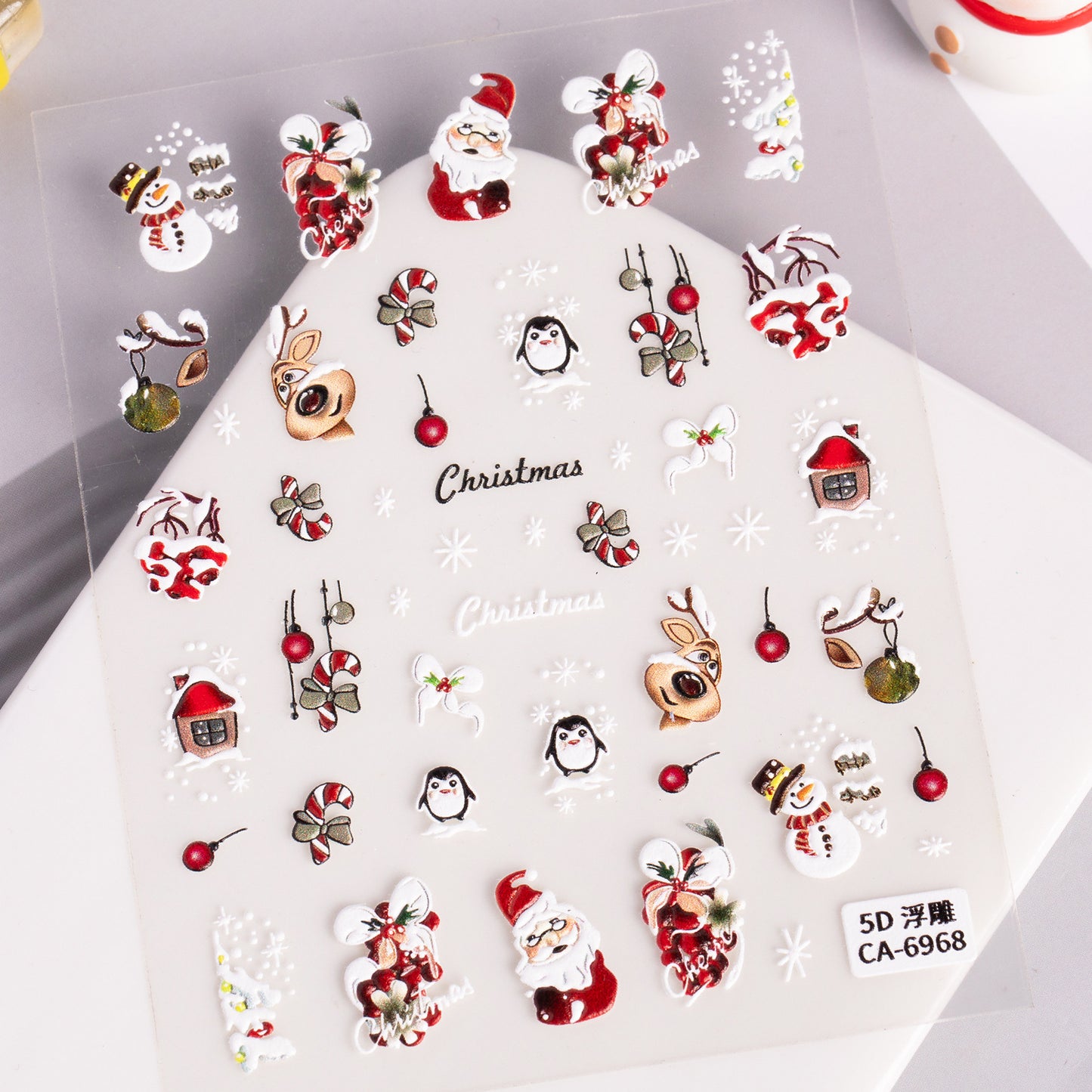 Christmas Themed Nail Art Sticker 5D Embossed Three-dimensional Santa Elk Nail Sticker Ornament CA