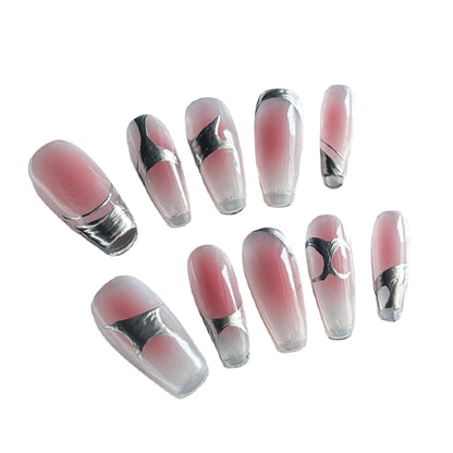 Handmade press-on nails blush metal medium and long white Internet celebrity nail art finished nail piece press-on nails fake nail patch｜365nails