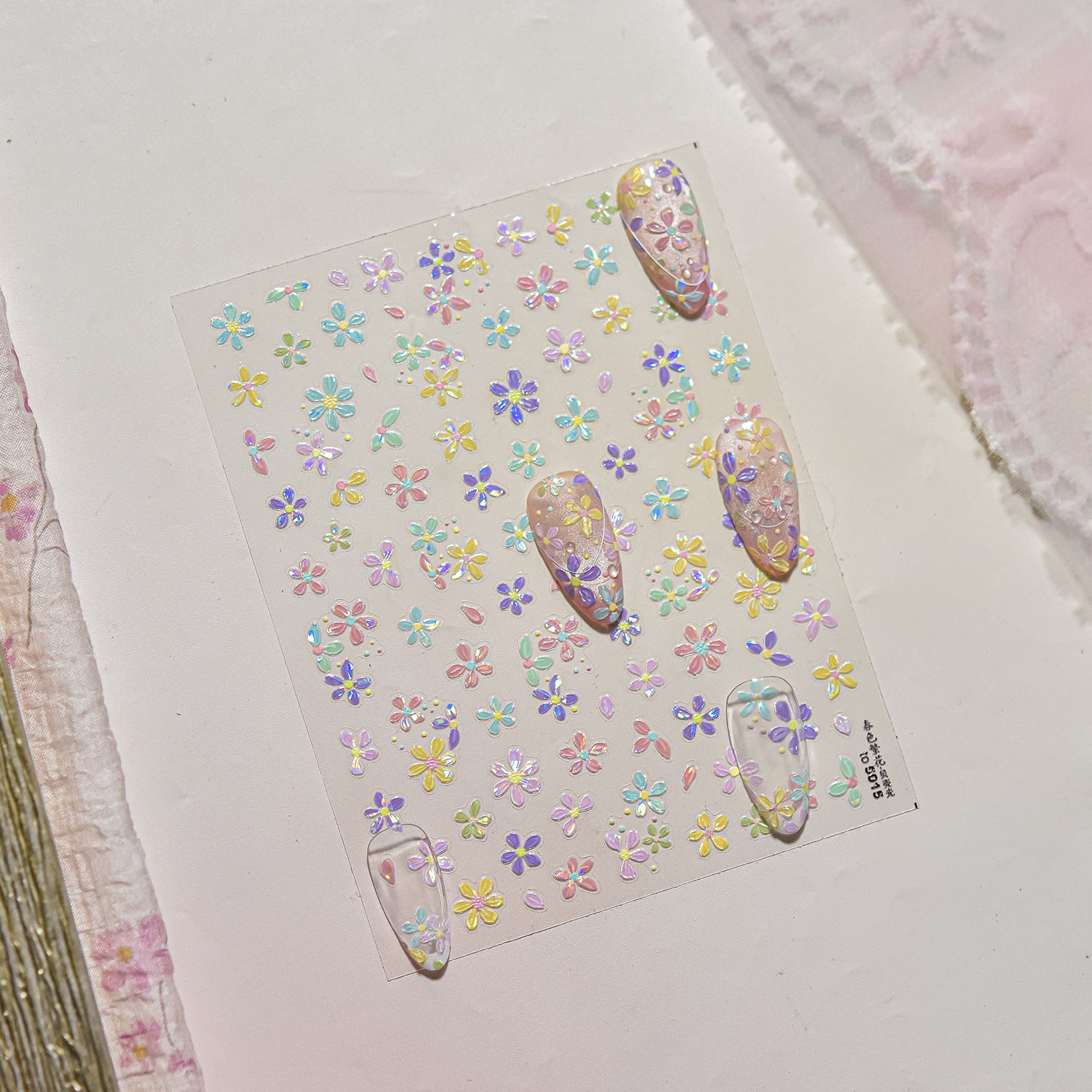 Macaron Five-Petal Flower Collection: "Pastel Flower Bloom" – 3D Embossed Nail Sticker