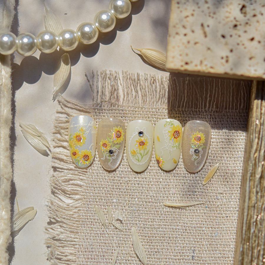 Crystal Sunflower: "Sunny Summer Sunflower" – 5D Embossed Nail Sticker