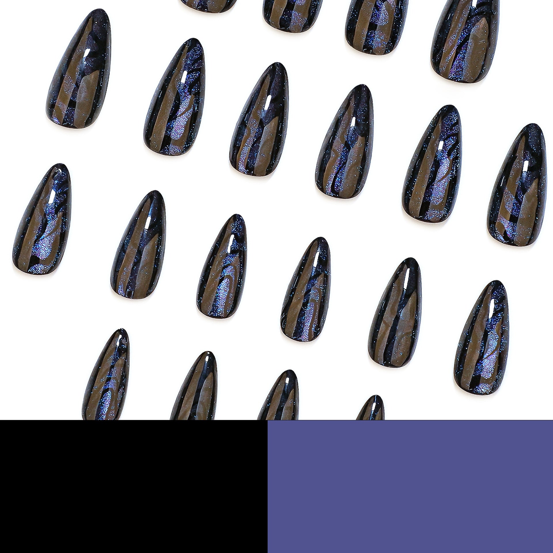 Black Iridescent Cat-Eye Glossy Press On Nails
