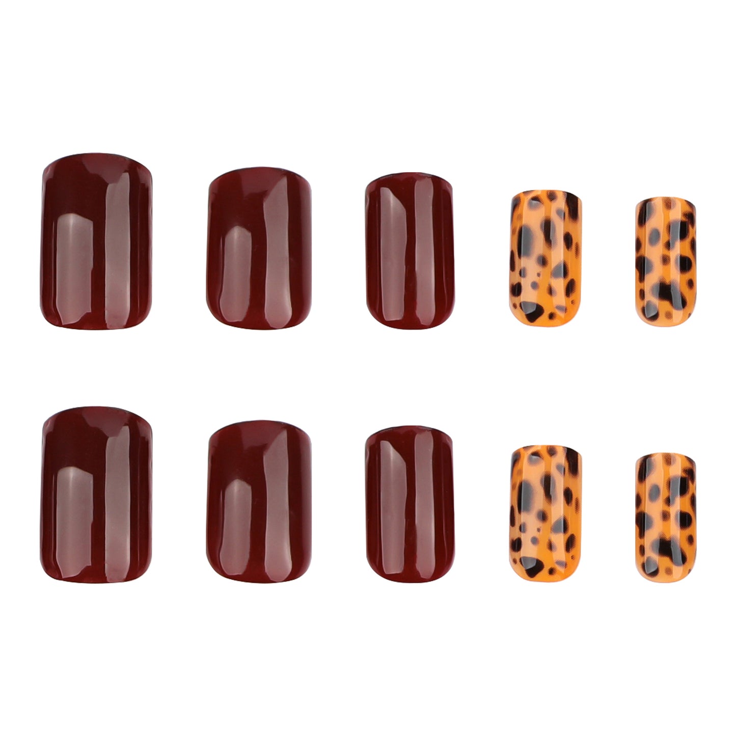 Maillard leopard print wearing nail burgundy solid color nail piece short square autumn wearing fake nail piece wholesale