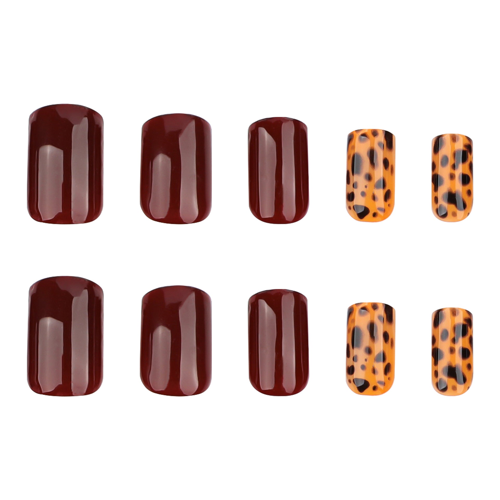 Maillard leopard print wearing nail burgundy solid color nail piece short square autumn wearing fake nail piece wholesale