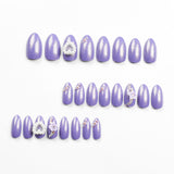 Gypsy purple almond press on nails pearl love nail piece white flower camellia nail piece fake nail wholesale｜365nails