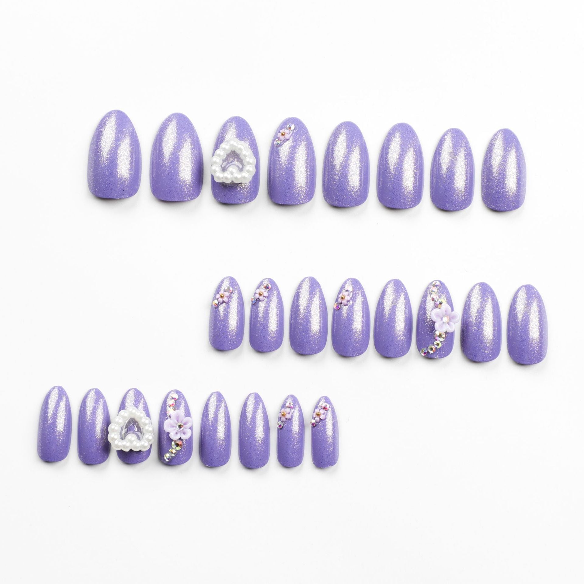 Gypsy purple almond press on nails pearl love nail piece white flower camellia nail piece fake nail wholesale｜365nails