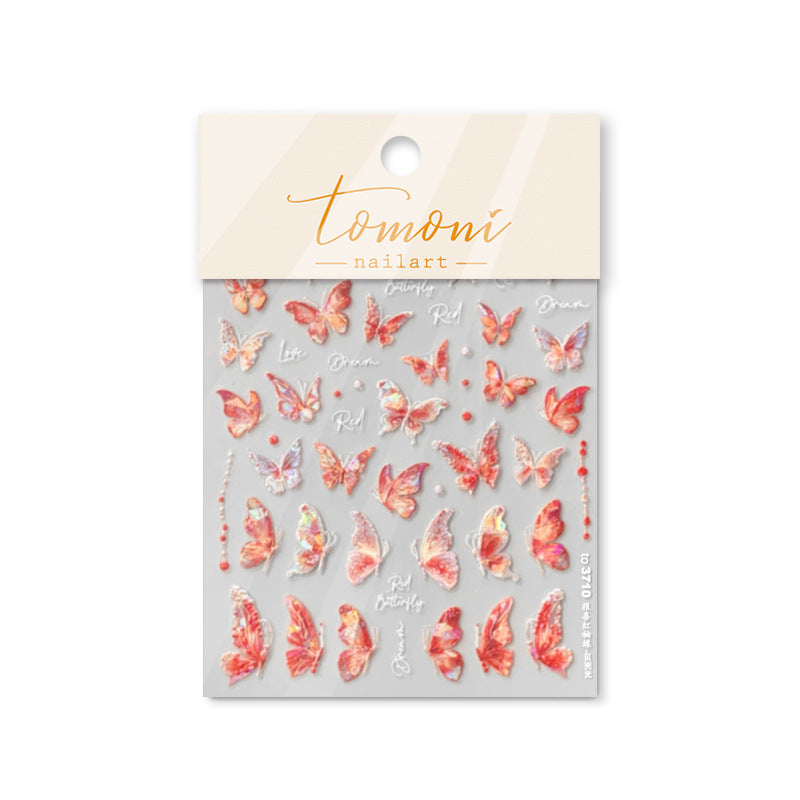 Crimson Butterfly: "Enchanted Red Butterfly" – 5D Embossed Nail Sticker