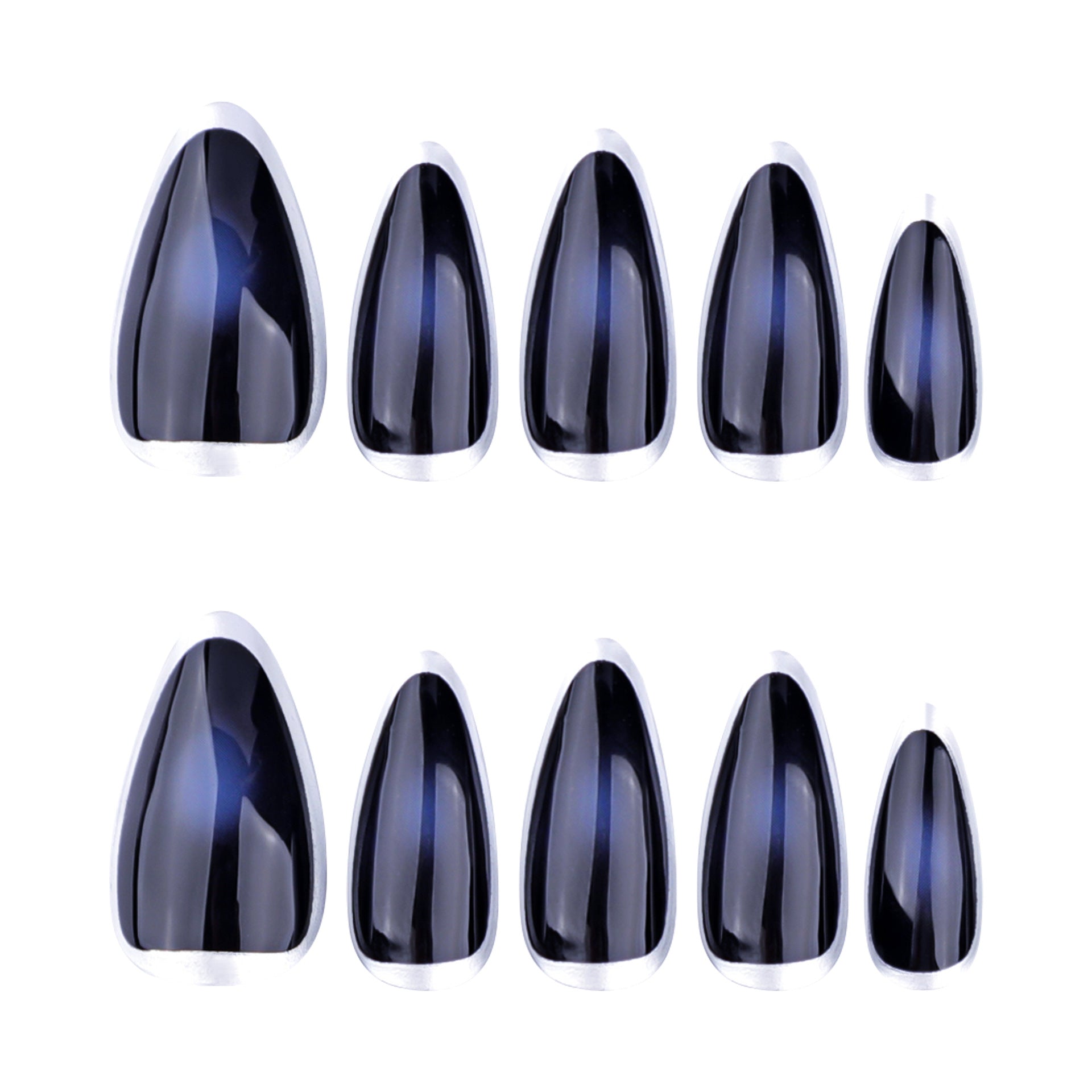 French silver circle  dark blue smudged manicure  short almond   ｜365nails