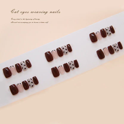 Nail Tips  Prefabricated Nail press on nails Removable Nail Solid Color Polka Dot Burgundy French Short T Nail Patch ｜365nails