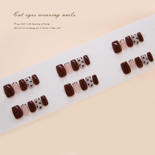 Nail Tips  Prefabricated Nail press on nails Removable Nail Solid Color Polka Dot Burgundy French Short T Nail Patch ｜365nails