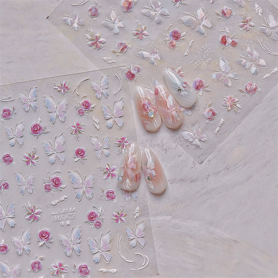 365nails: 무지갯빛 나비와 장미 – 네일 아트 스티커