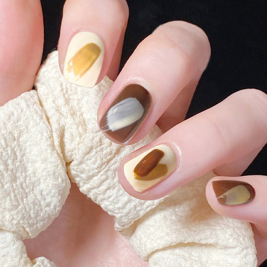 Coffee brown Press on nails simple ins color block graffiti nail  nail piece finished product wholesale Press on ｜365nails