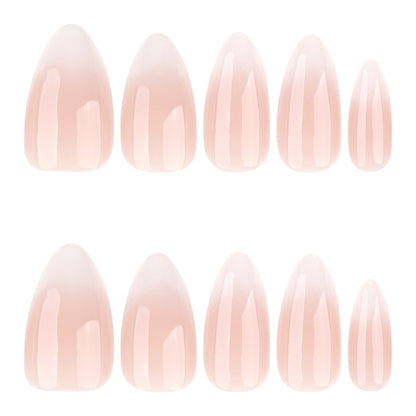Gradually change French white simple almonds press-on nails