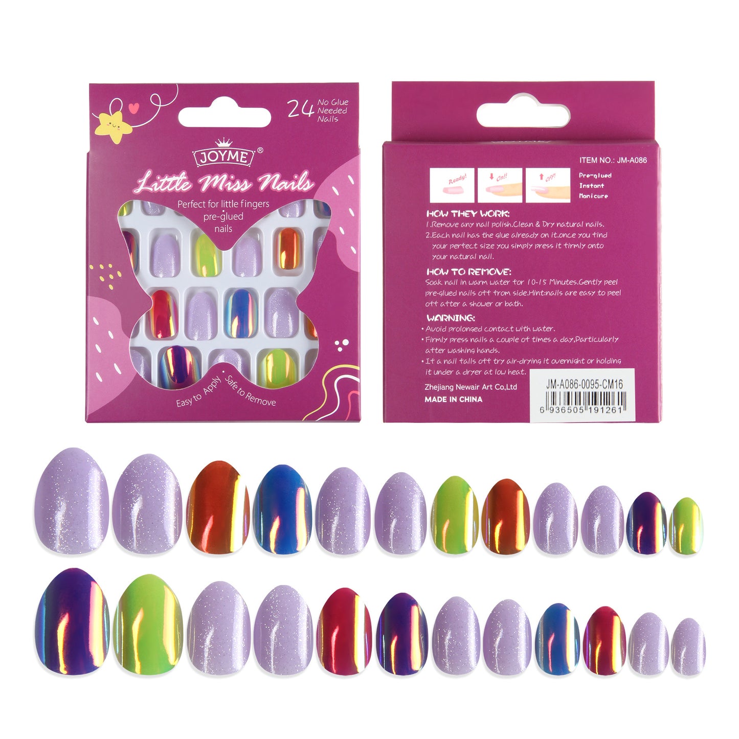 Kids press-on nails Color safety and environmental protection patch Glossy phosphorescent nail