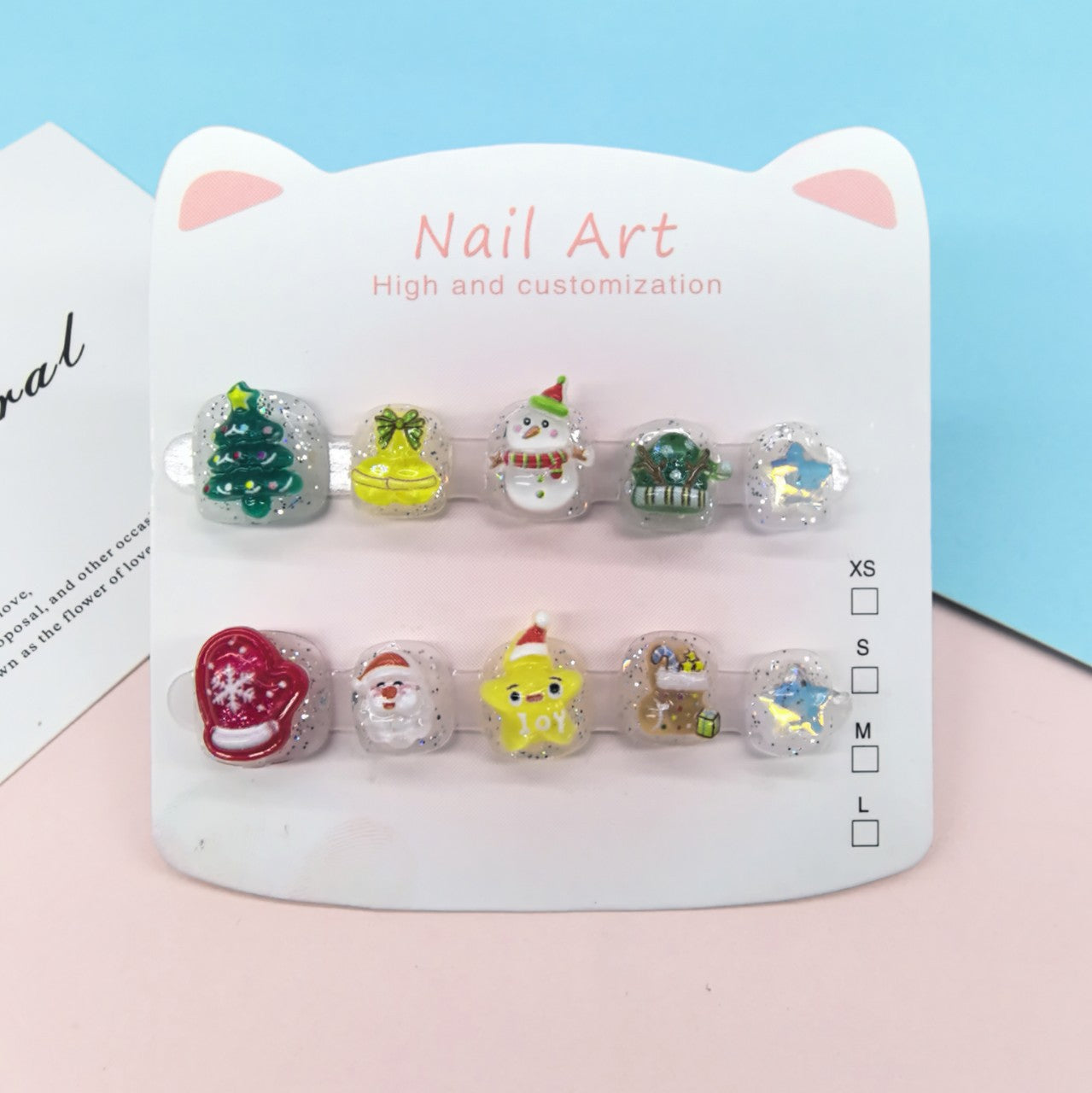 Flash Christmas Cute Kids Press On Nails with Sparkle