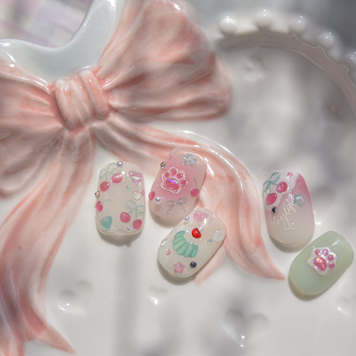 Jelly Dessert Collection: "Jelly Cherry & Cupcake" – 3D Embossed Nail Sticker