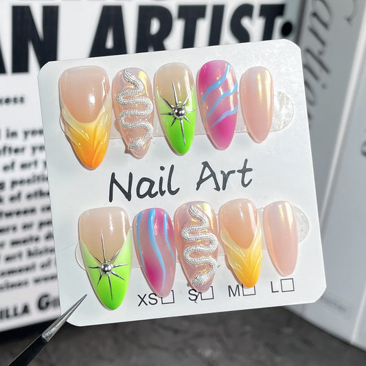 Handemade press on nails Ice Clear Sweet French Blush Nail  Almond Nail Wearable Fake Nail｜365nails
