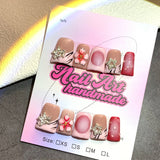 Nude Red Star Floral Press On Nails