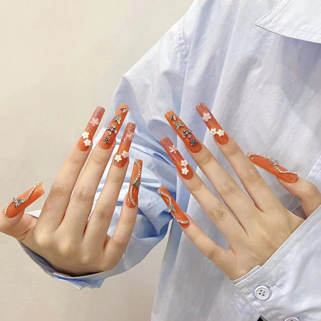 Extra long funny cartoon cute handmade nails personalized  hand-painted fake nails removable | 365nails