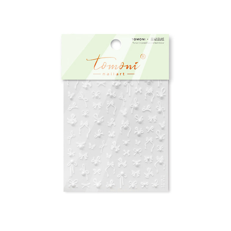 Embossed Bow Nail Stickers – Red & Metallic Pearl Set