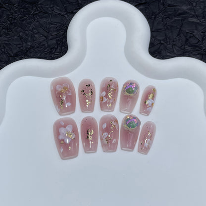 Sweet hand-painted small flower pure handmade press-on nails gentle blush short nail art small fresh wearable nail sticker｜365nails