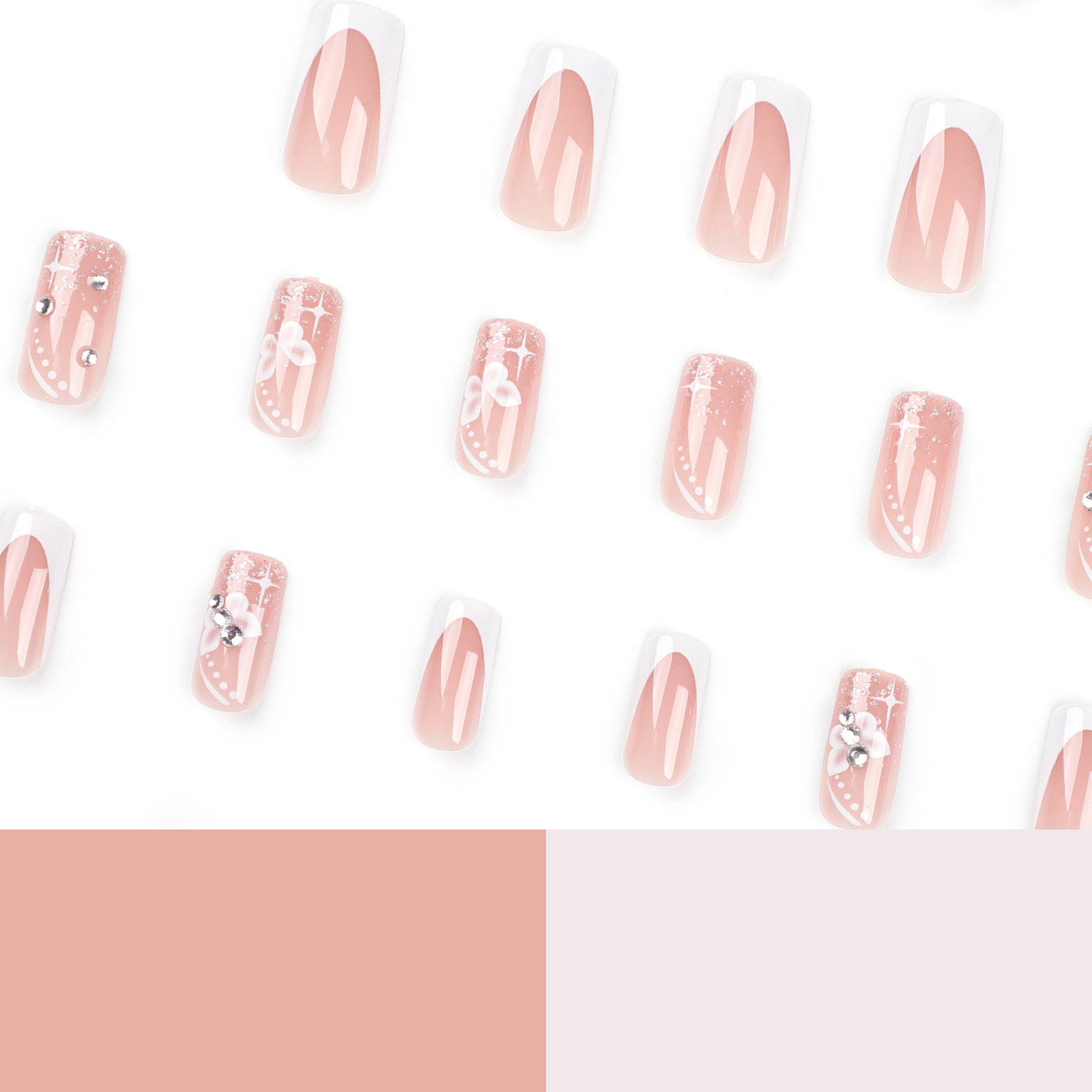 Unhas postiças removíveis com adesivo de pressão, produto final, unha postiça de borboleta com diamante flash, atacado ｜ 365nails