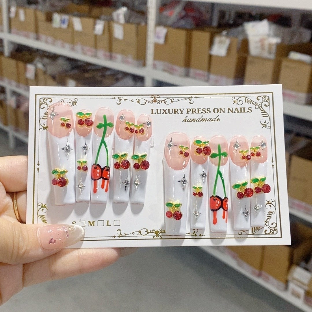 Cherry Garden French Crystal Press On Nail Set