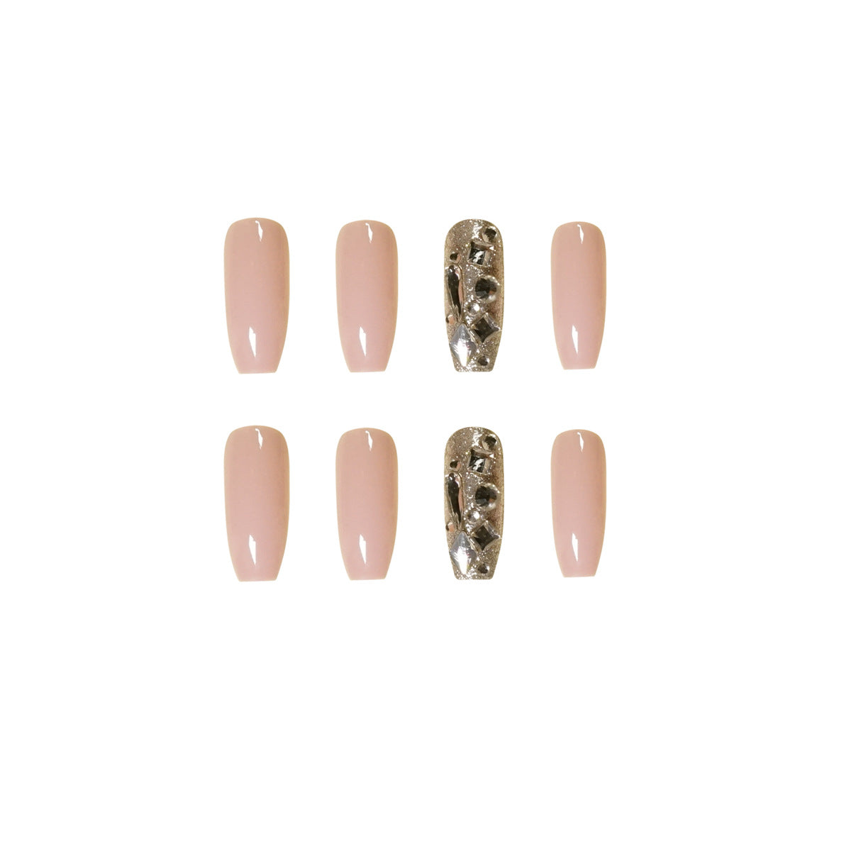 Patch de unha rosa nude com diamante completo, produto finalizado, unhas de pressão, fornecimento direto ｜ 365nails