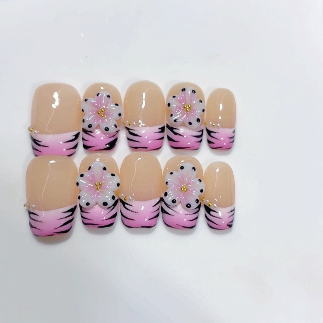 Wild Floral: "Pink Tiger Sakura" – Short Square Handmade Press-Ons