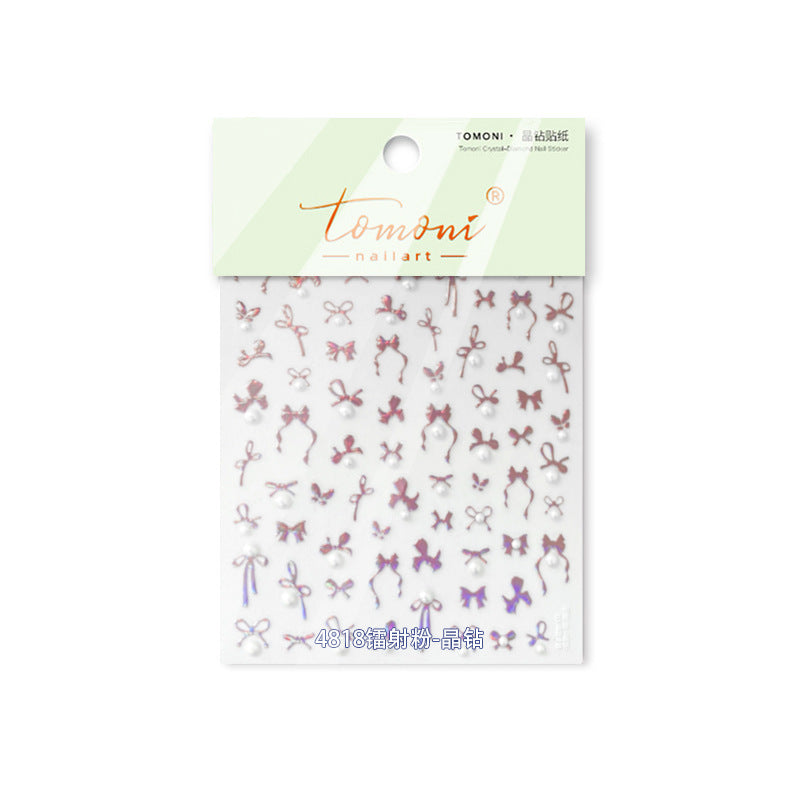 Embossed Bow Nail Stickers – Red & Metallic Pearl Set