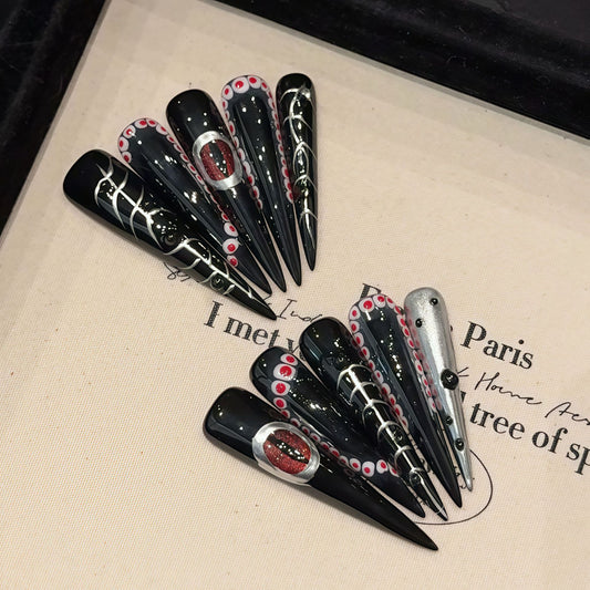 Premium Sweet and Cool Babes Devil's Eye Metal Angel Personality Dark extra long Tip Wear nails | 365nails
