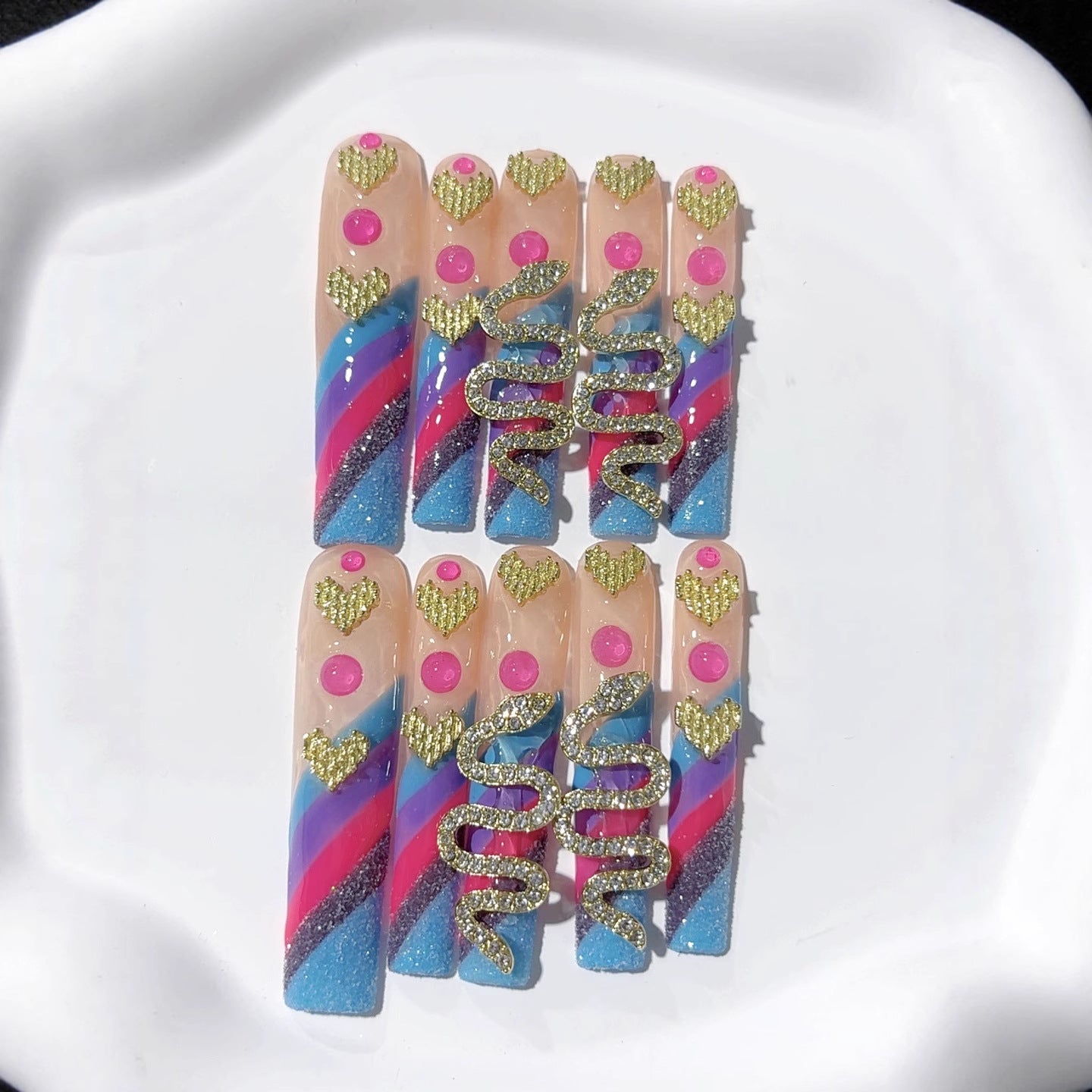 彩色金蛇紋超長款棺材形穿戴甲