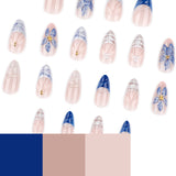 European and American foreign trade summer hot-selling wearing nail French blue wave beach manicure nail piece almond-shaped false nail