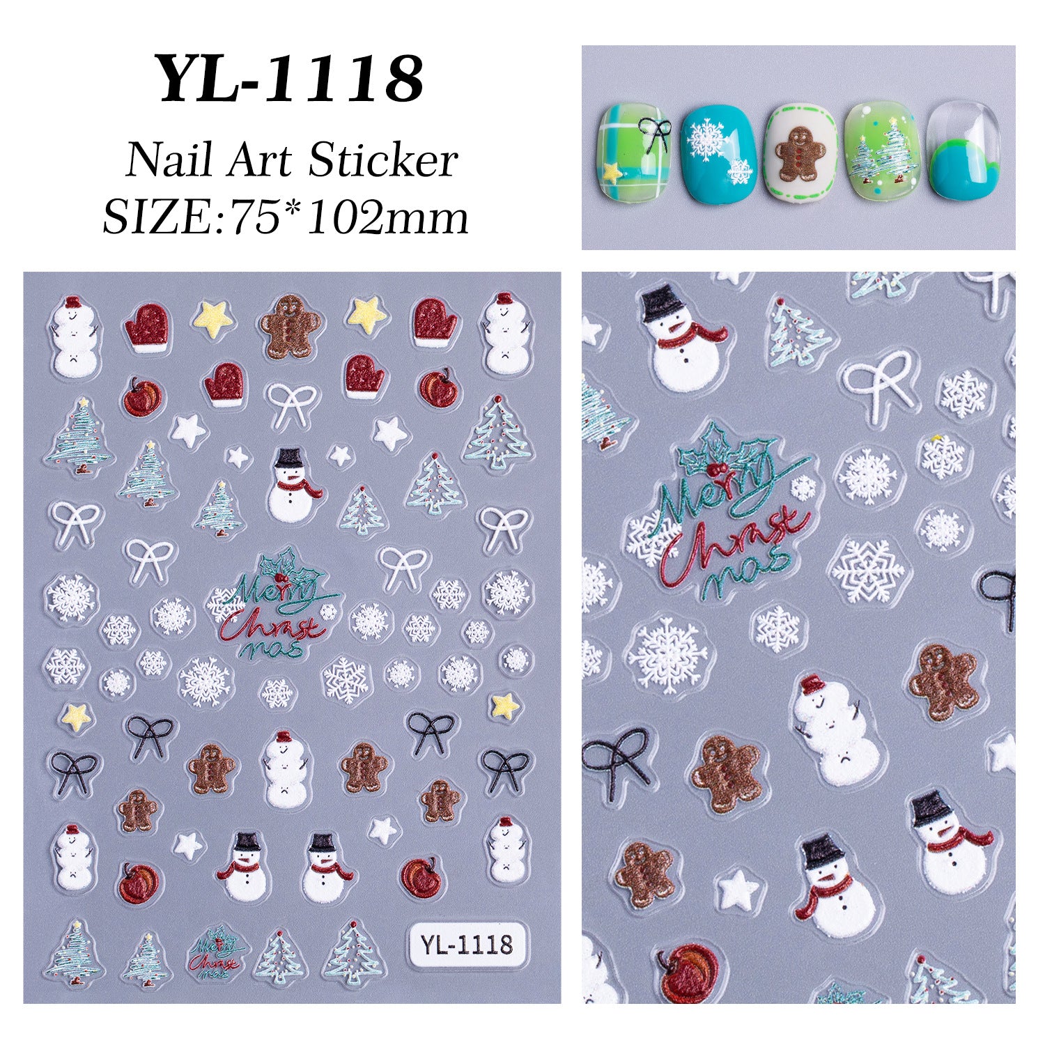 Christmas series nail art sticker 5D relief three-dimensional cute snowman DIY Christmas nail sticker jewelry YL