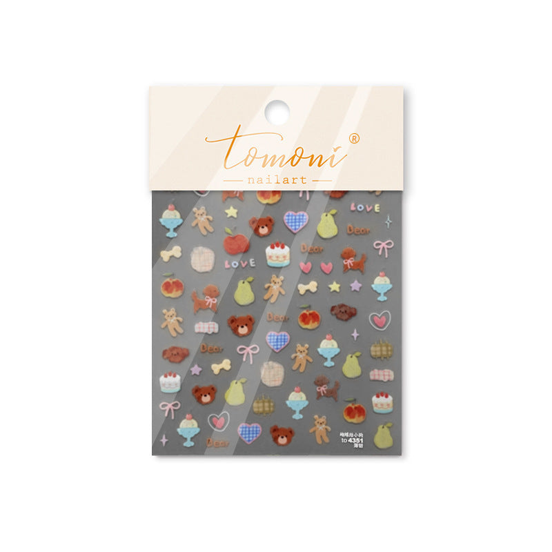 Cute Teddy Bear & Fruit: "Cozy Sweet Toy Box" – 5D Embossed Nail Sticker