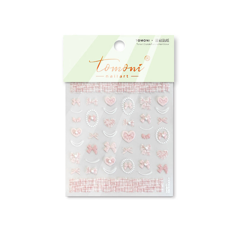 Tweed Bow Pearl Collection: "Chanel Bow" – 3D Embossed Nail Sticker