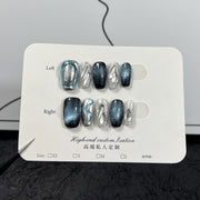 Galaxy Press-On Nails with Silver Chrome and Blue Shimmer