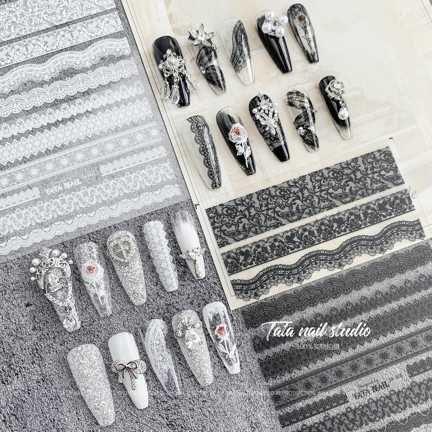Vintage Lace: "White Lace Stripe" – 3D Embossed Nail Sticker