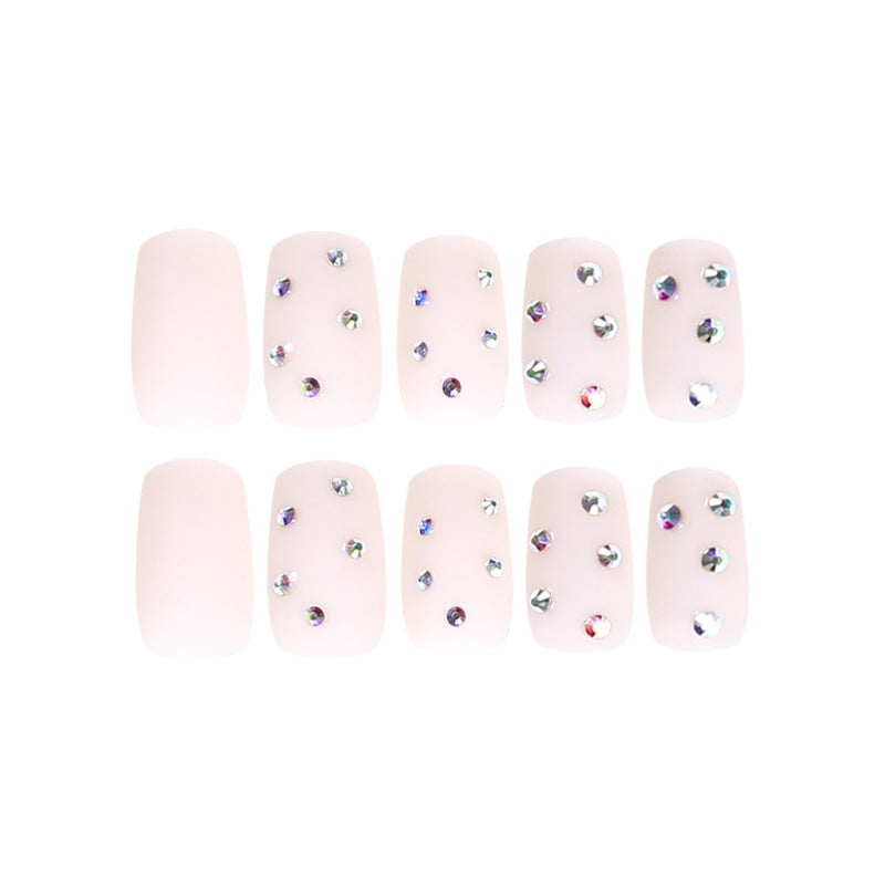 法式裸粉霧面水鑽美甲成品／批發 美甲貼片｜365nails