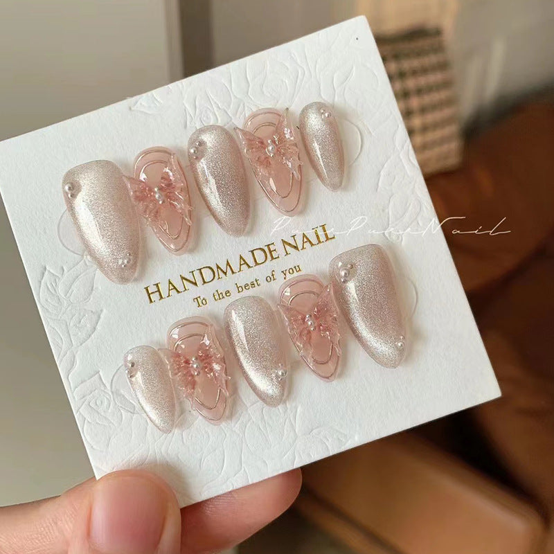 Embossed Rose Cotton Paper Nail Display Card – Elegant Handmade Press-On Nail Packaging