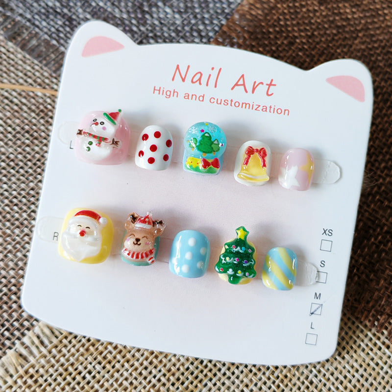 365Nails: "Christmas Wonderland" – Handmade Cute Short Oval Press On Nails With Santa & Snowman Design