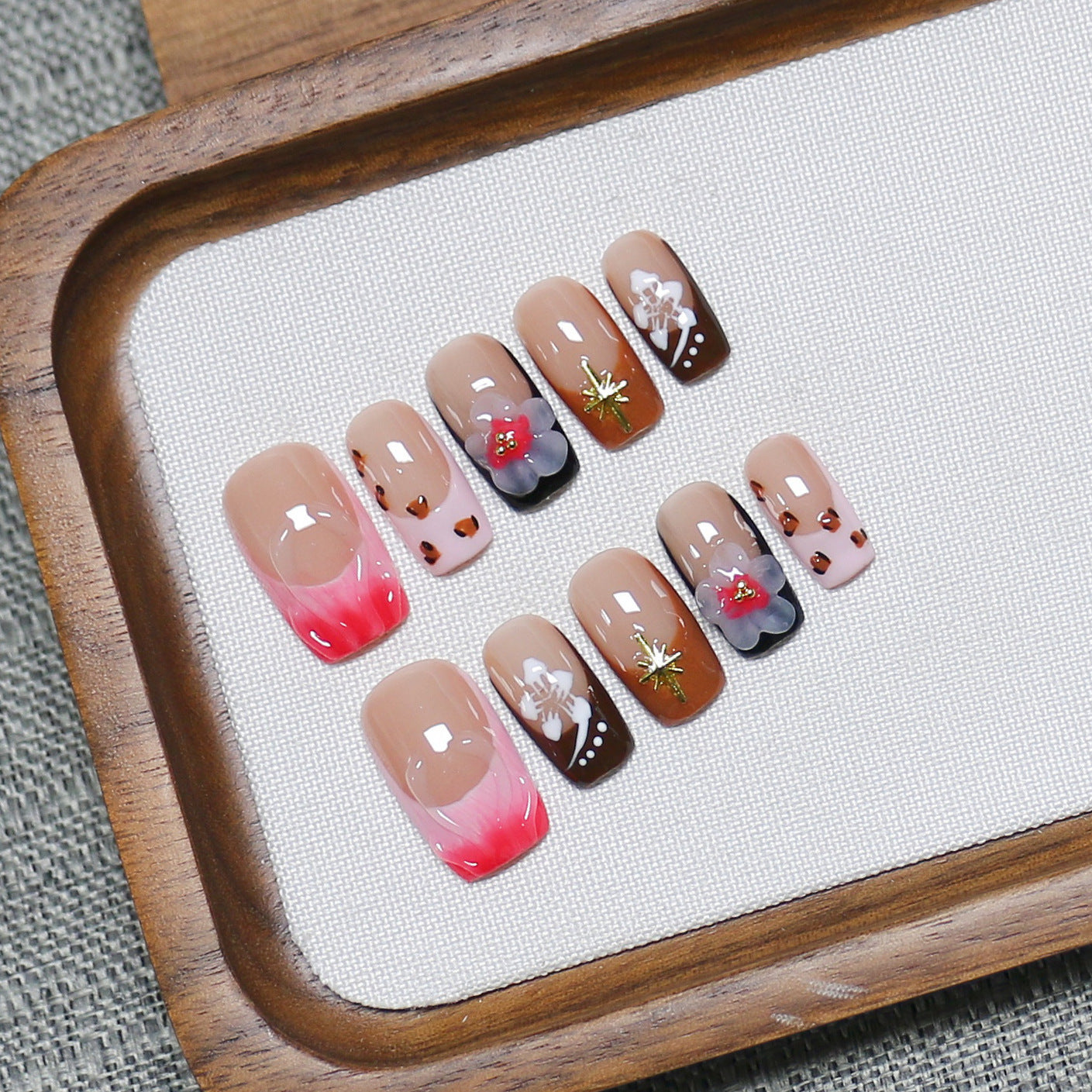 Autumn Bloom: "Crimson Petal" – Square Press-On Nails