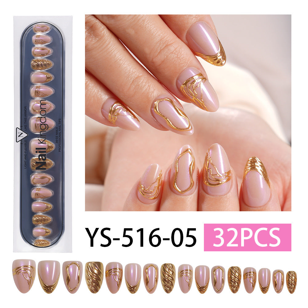 "Champagne Gold 3D Swirls" - Elegant 32Pcs Press-On Nails Set
