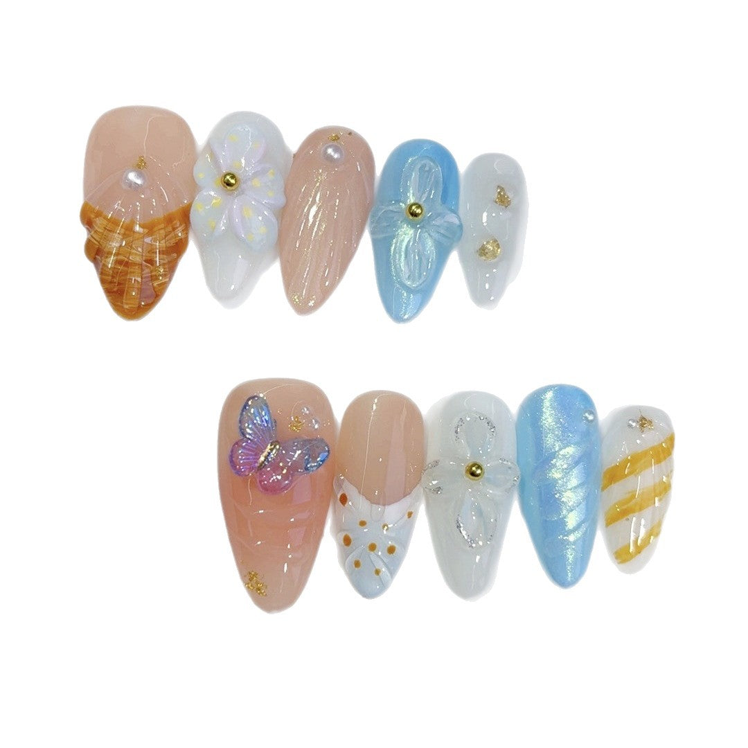 Summer Breeze: "Seashell Whisper" – Almond Shape Handmade Press On Nails