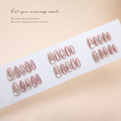 Nail Tips  Prefabricated Nail Ice Mist Bean Paste Cat Eye Three-dimensional Bow Love Starlight Gentle Girl Nail Art 30 pieces｜365nails