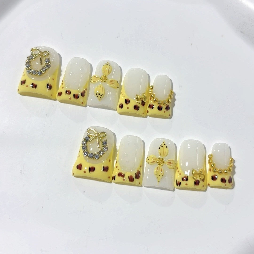 365nails 金色豹紋系列「魅力豹紋」—方形手工製3D裝飾穿戴甲
